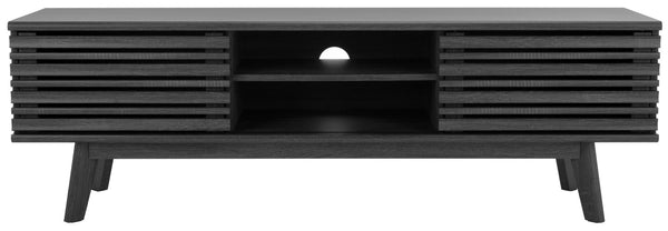Safavieh Esma Stylish Media Stand With Retro Design, Two Shelves, And Cable Management For Modern Spaces Distressed Black MED9601E