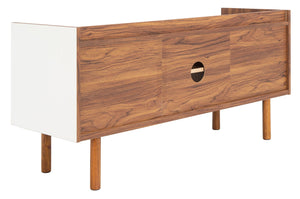 Safavieh Diara Mid-Century Modern Media Stand With Two Doors And Open Shelves For Organized Entertainment Spaces Walnut/White MED9603A