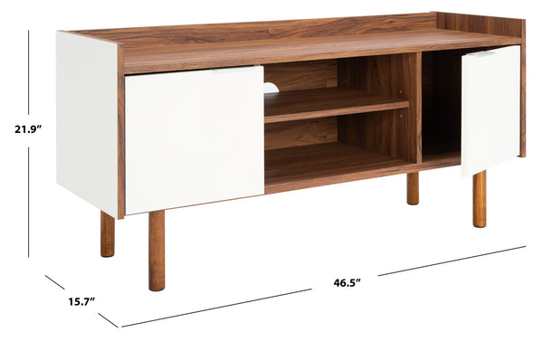 Safavieh Diara Mid-Century Modern Media Stand With Two Doors And Open Shelves For Organized Entertainment Spaces Walnut/White MED9603A