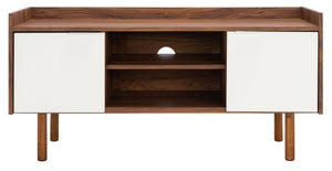Safavieh Diara Mid-Century Modern Media Stand With Two Doors And Open Shelves For Organized Entertainment Spaces Walnut/White MED9603A