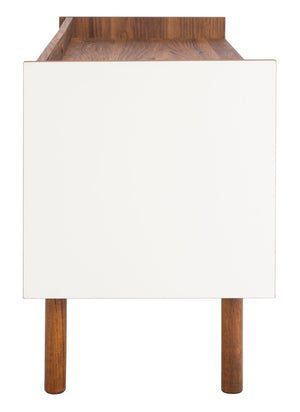 Safavieh Diara Mid-Century Modern Media Stand With Two Doors And Open Shelves For Organized Entertainment Spaces Walnut/White MED9603A