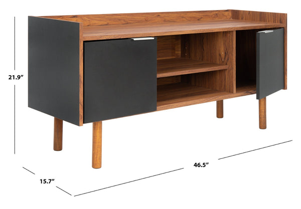 Safavieh Diara Mid-Century Modern Media Stand With Two Doors And Open Shelves For Organized Entertainment Spaces Walnut/Black MED9603B