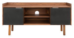 Safavieh Diara Mid-Century Modern Media Stand With Two Doors And Open Shelves For Organized Entertainment Spaces Walnut/Black MED9603B