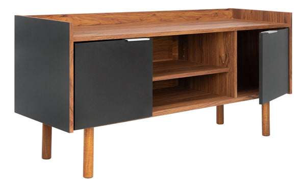 Safavieh Diara Mid-Century Modern Media Stand With Two Doors And Open Shelves For Organized Entertainment Spaces Walnut/Black MED9603B