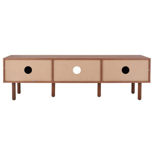 Safavieh Silvanna 2-Door Media Stand - Walnut Finish With Rattan Panels, Stylish Storage For Modern Living Spaces MED9604A