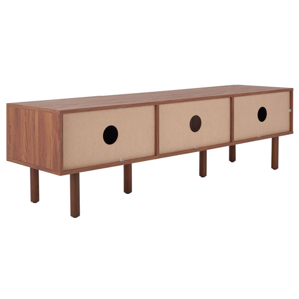 Safavieh Silvanna 2-Door Media Stand - Walnut Finish With Rattan Panels, Stylish Storage For Modern Living Spaces MED9604A