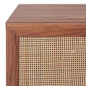 Safavieh Silvanna 2-Door Media Stand - Walnut Finish With Rattan Panels, Stylish Storage For Modern Living Spaces MED9604A