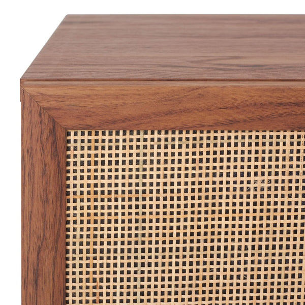 Safavieh Silvanna 2-Door Media Stand - Walnut Finish With Rattan Panels, Stylish Storage For Modern Living Spaces MED9604A