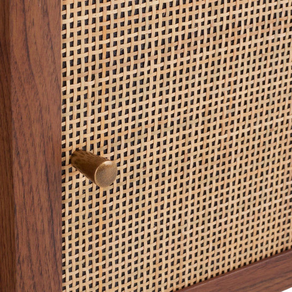 Safavieh Silvanna 2-Door Media Stand - Walnut Finish With Rattan Panels, Stylish Storage For Modern Living Spaces MED9604A