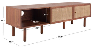 Safavieh Silvanna 2-Door Media Stand - Walnut Finish With Rattan Panels, Stylish Storage For Modern Living Spaces MED9604A