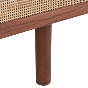 Safavieh Silvanna 2-Door Media Stand - Walnut Finish With Rattan Panels, Stylish Storage For Modern Living Spaces MED9604A