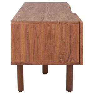 Safavieh Silvanna 2-Door Media Stand - Walnut Finish With Rattan Panels, Stylish Storage For Modern Living Spaces MED9604A