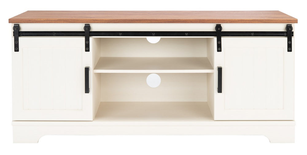 Safavieh Braelynn 2 Shelf 2 Door Media Stand White Wash/Walnut MED9605A-2BX