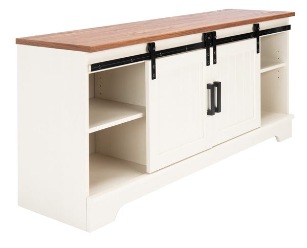 Safavieh Braelynn 2 Shelf 2 Door Media Stand White Wash/Walnut MED9605A-2BX