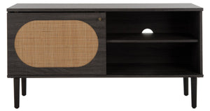 Safavieh Claude 1 Door 2 Shelf Media Stand XII23 Distressed Black Wood MED9609E