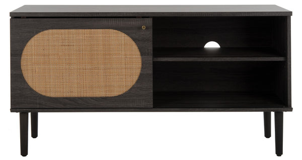 Safavieh Claude 1 Door 2 Shelf Media Stand XII23 Distressed Black Wood MED9609E