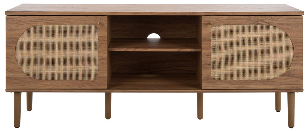 Safavieh Claude Media Stand With Rattan Doors & Three Shelves For A Stylish, Clutter-Free Living Room Setup Oak MED9610D