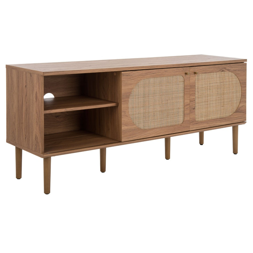 Safavieh Claude Media Stand With Rattan Doors & Three Shelves For A Stylish, Clutter-Free Living Room Setup Oak MED9610D