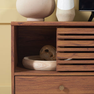 Safavieh Alatar Stylish 3-Drawer Media Stand With Open Shelf For Organized Storage And Timeless Appeal Walnut MED9613A