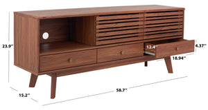Safavieh Alatar Stylish 3-Drawer Media Stand With Open Shelf For Organized Storage And Timeless Appeal Walnut MED9613A
