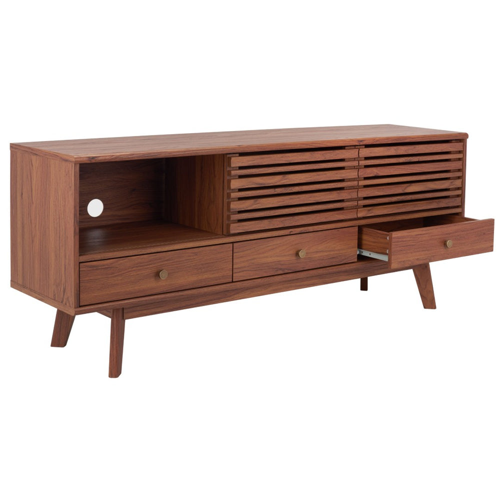 Safavieh Alatar Stylish 3-Drawer Media Stand With Open Shelf For Organized Storage And Timeless Appeal Walnut MED9613A