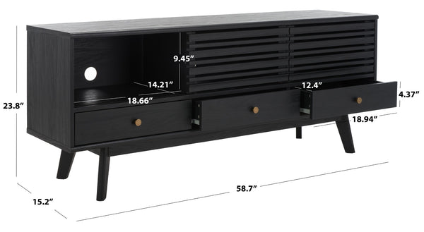 Safavieh Alatar Stylish 3-Drawer Media Stand With Open Shelf For Organized Storage And Timeless Appeal Black MED9613B