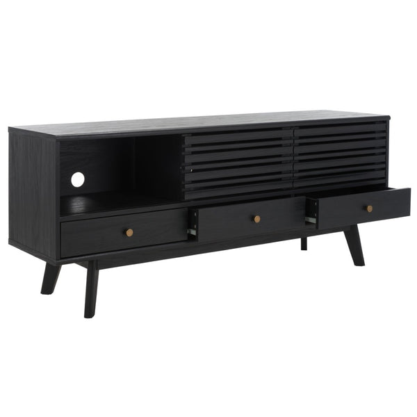 Safavieh Alatar Stylish 3-Drawer Media Stand With Open Shelf For Organized Storage And Timeless Appeal Black MED9613B