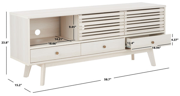 Safavieh Alatar Stylish 3-Drawer Media Stand With Open Shelf For Organized Storage And Timeless Appeal Bleached White MED9613C
