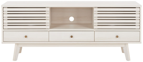 Safavieh Alatar Stylish 3-Drawer Media Stand With Open Shelf For Organized Storage And Timeless Appeal Bleached White MED9613C