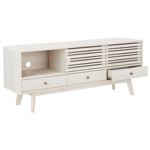 Safavieh Alatar Stylish 3-Drawer Media Stand With Open Shelf For Organized Storage And Timeless Appeal Bleached White MED9613C