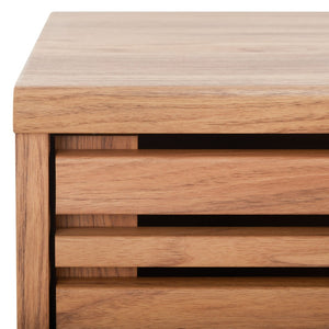 Safavieh Alatar Stylish 3-Drawer Media Stand With Open Shelf For Organized Storage And Timeless Appeal Oak MED9613D