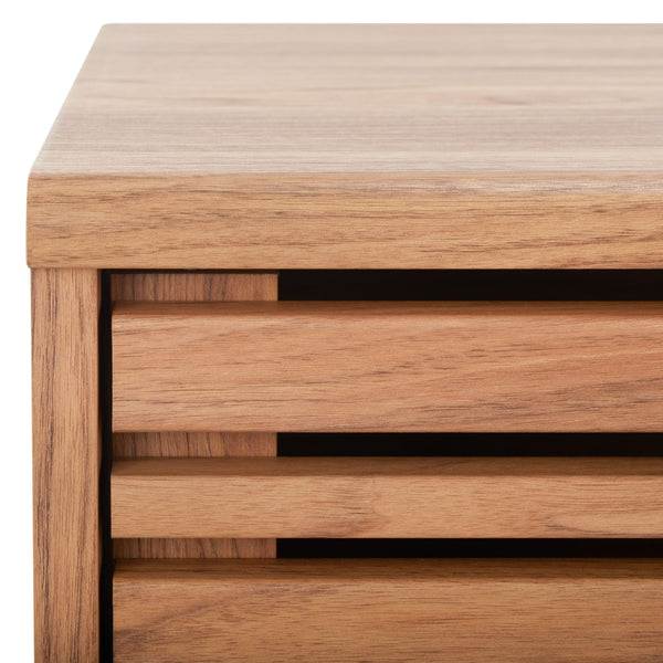 Safavieh Alatar Stylish 3-Drawer Media Stand With Open Shelf For Organized Storage And Timeless Appeal Oak MED9613D