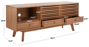 Safavieh Alatar Stylish 3-Drawer Media Stand With Open Shelf For Organized Storage And Timeless Appeal Oak MED9613D