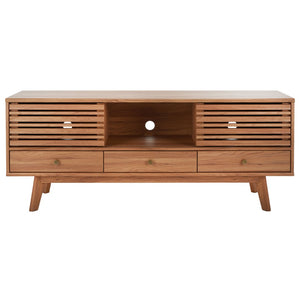 Safavieh Alatar Stylish 3-Drawer Media Stand With Open Shelf For Organized Storage And Timeless Appeal Oak MED9613D
