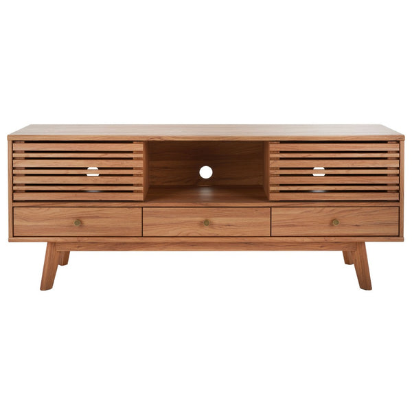 Safavieh Alatar Stylish 3-Drawer Media Stand With Open Shelf For Organized Storage And Timeless Appeal Oak MED9613D