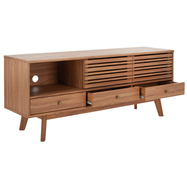 Safavieh Alatar Stylish 3-Drawer Media Stand With Open Shelf For Organized Storage And Timeless Appeal Oak MED9613D