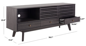 Safavieh Alatar Stylish 3-Drawer Media Stand With Open Shelf For Organized Storage And Timeless Appeal Distressed Black MED9613E