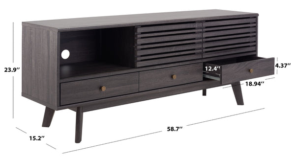 Safavieh Alatar Stylish 3-Drawer Media Stand With Open Shelf For Organized Storage And Timeless Appeal Distressed Black MED9613E