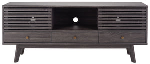 Safavieh Alatar Stylish 3-Drawer Media Stand With Open Shelf For Organized Storage And Timeless Appeal Distressed Black MED9613E