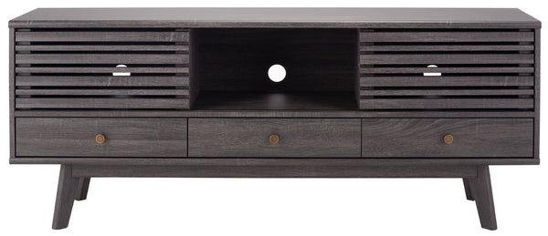 Safavieh Alatar Stylish 3-Drawer Media Stand With Open Shelf For Organized Storage And Timeless Appeal Distressed Black MED9613E