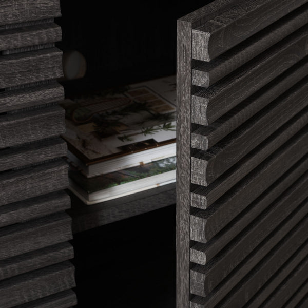 Safavieh Atlantes 4 Door 4 Shelf Media Stand Distressed Black Particle Board/ Mdf/ Honeycomb/ Solid Wood MED9614E-2BX