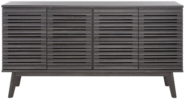 Safavieh Atlantes 4 Door 4 Shelf Media Stand Distressed Black Particle Board/ Mdf/ Honeycomb/ Solid Wood MED9614E-2BX