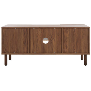 Safavieh Ophelia Contemporary Media Stand With Rattan Mesh, Bold Geometry, And Stylish Storage Solutions Walnut MED9615A