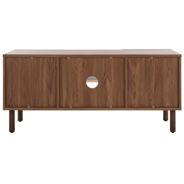 Safavieh Ophelia Contemporary Media Stand With Rattan Mesh, Bold Geometry, And Stylish Storage Solutions Walnut MED9615A