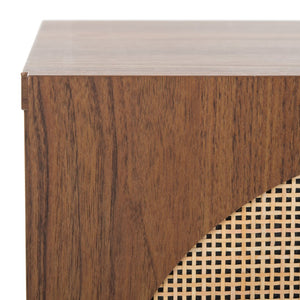 Safavieh Ophelia Contemporary Media Stand With Rattan Mesh, Bold Geometry, And Stylish Storage Solutions Walnut MED9615A