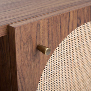 Safavieh Ophelia Contemporary Media Stand With Rattan Mesh, Bold Geometry, And Stylish Storage Solutions Walnut MED9615A