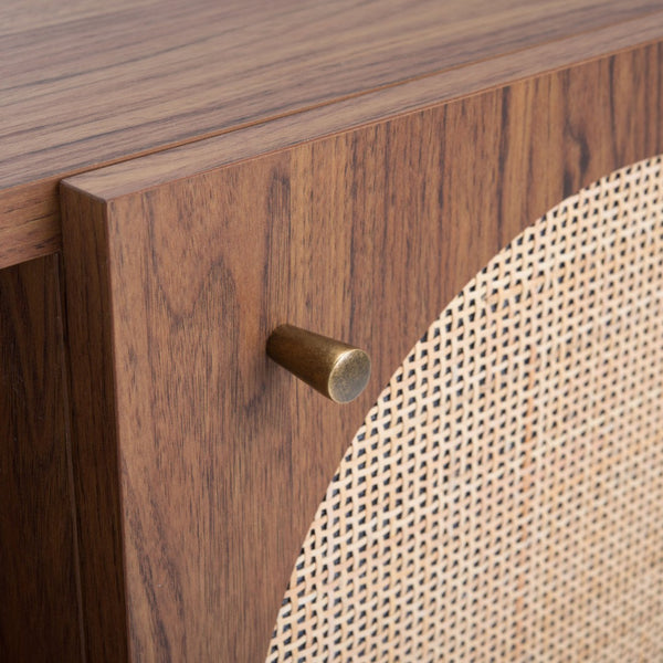 Safavieh Ophelia Contemporary Media Stand With Rattan Mesh, Bold Geometry, And Stylish Storage Solutions Walnut MED9615A