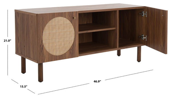 Safavieh Ophelia Contemporary Media Stand With Rattan Mesh, Bold Geometry, And Stylish Storage Solutions Walnut MED9615A