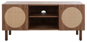 Safavieh Ophelia Contemporary Media Stand With Rattan Mesh, Bold Geometry, And Stylish Storage Solutions Walnut MED9615A