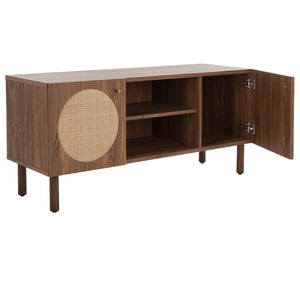 Safavieh Ophelia Contemporary Media Stand With Rattan Mesh, Bold Geometry, And Stylish Storage Solutions Walnut MED9615A